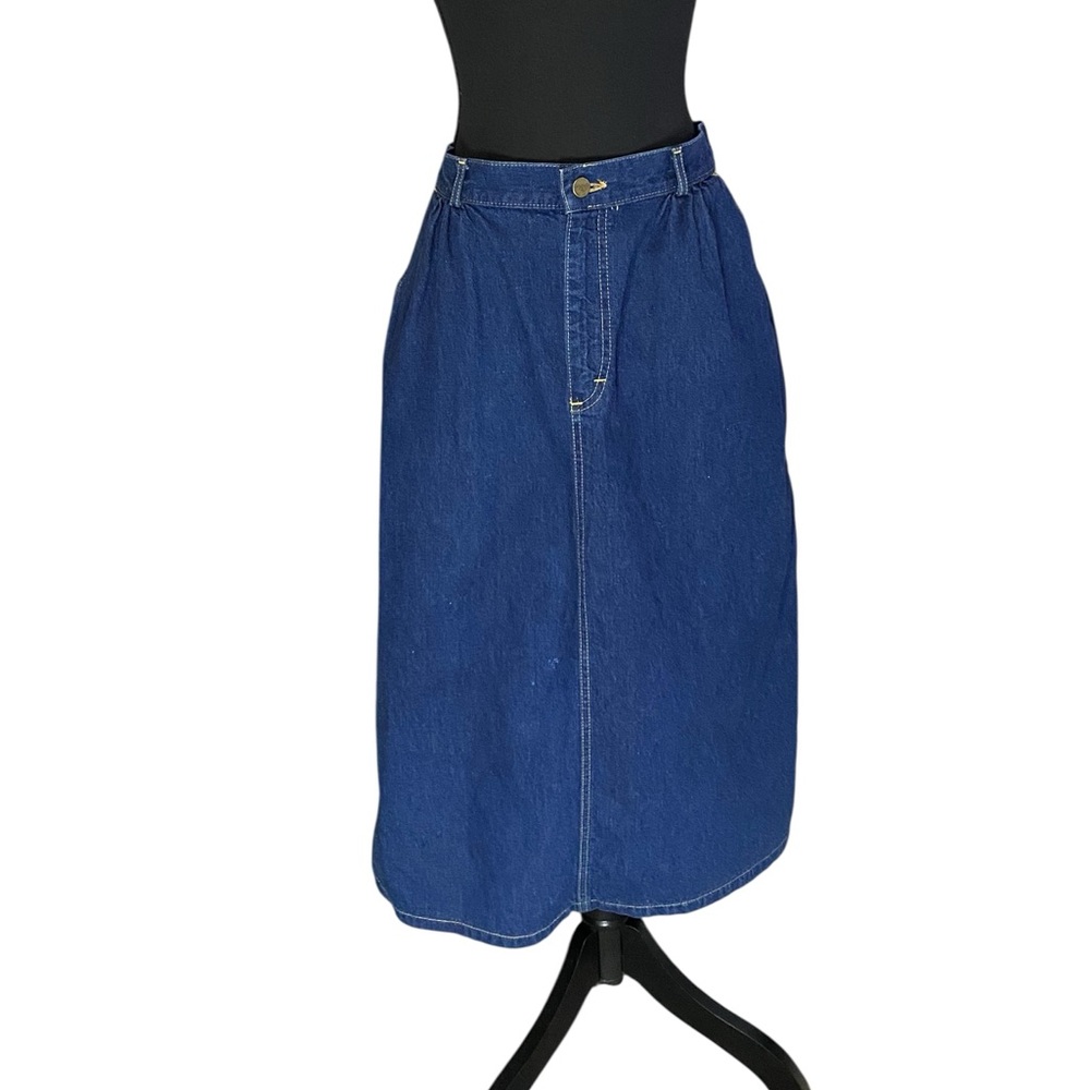 Vintage L.L Bean Dark Blue Denim Skirt Union Made in USA Size 16